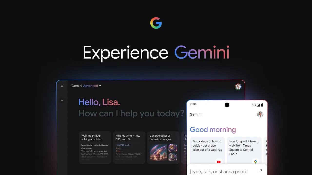 A visual representation of the innovative Google Gemini, showcasing its advanced features and mobile app accessibility
