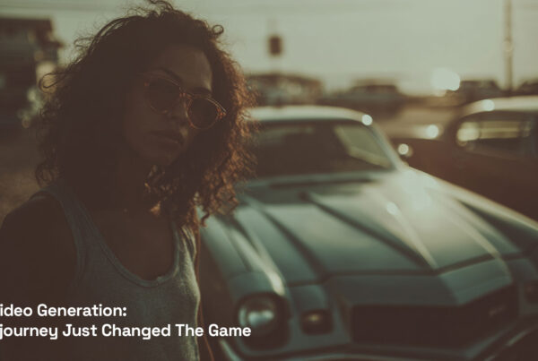 Midjourney Video AI generator A hyper-realistic vintage 1980s muscle car parked at a sunlit beach during golden hour, metallic paint gleaming, soft lens flare, retro surfboards in the back, an 80s-inspired woman with big curly hair, pink sunglasses, denim shorts and a playful smile getting into the car, looking at the camera, cinematic tones, nostalgic color grading, beach vibes