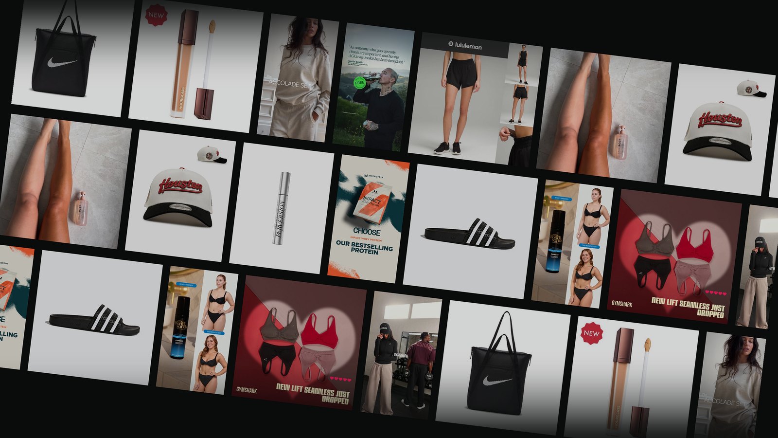 A wall of live competitor Facebook and Instagram ads pulled from the Meta Ad Library